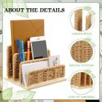 Woven Desk Mail Organizer Upright File Holders Vertical Mail Sorter Small Desk File Organizer Letter Paper Organizer Storage Office Desk Accessories Folder File Sorters for Desktop Home Office - Image 2